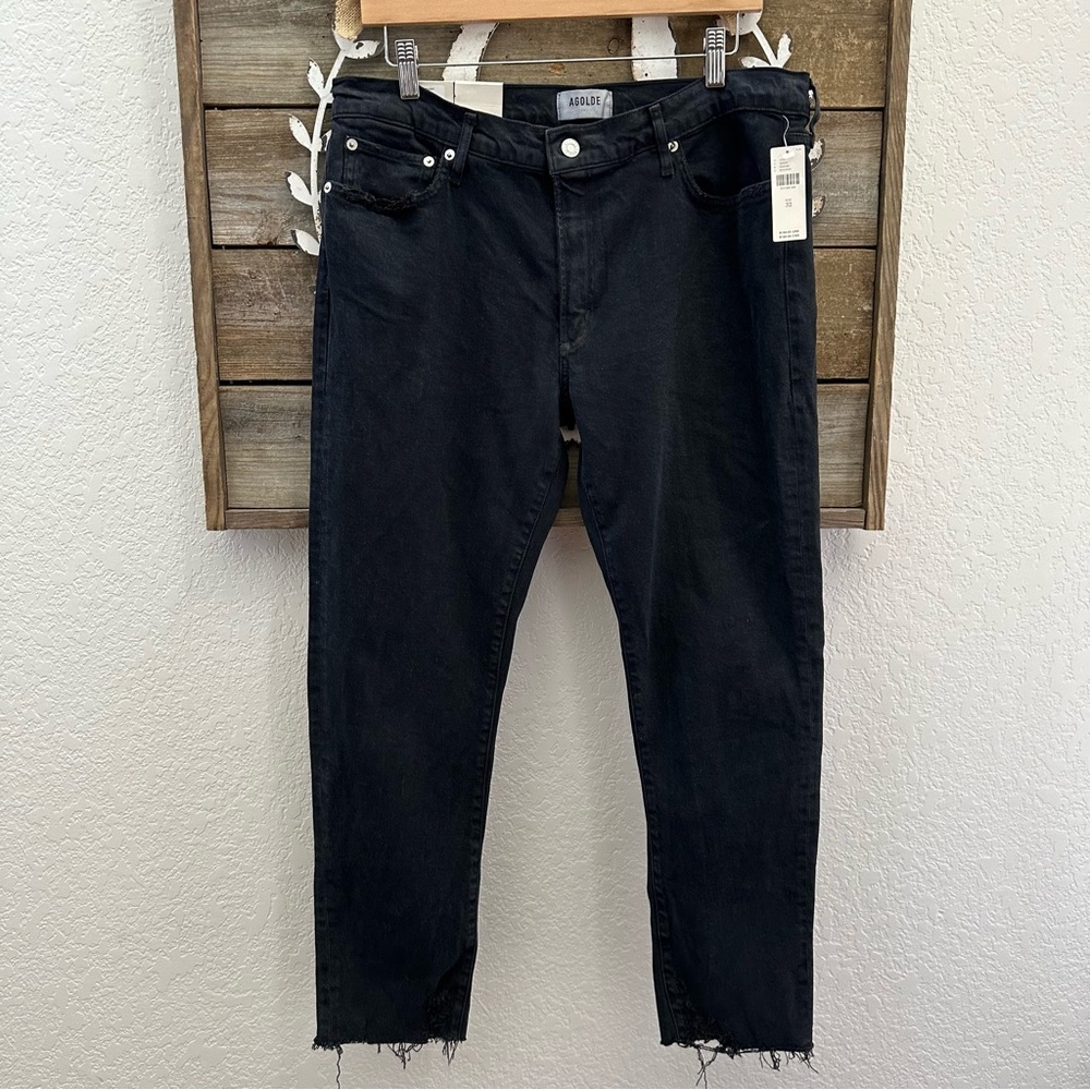 Anthropologie AGOLDE Toni dark wash distressed mid rise straight leg jean 32 NWT